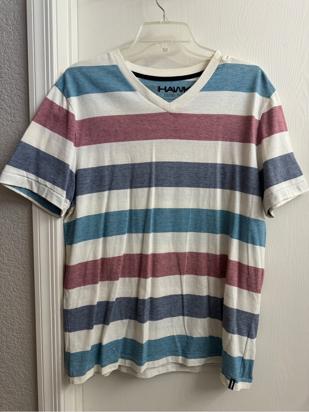 Tony Hawk Men's V-Neck Striped Tee - White, Blue, Maroon
